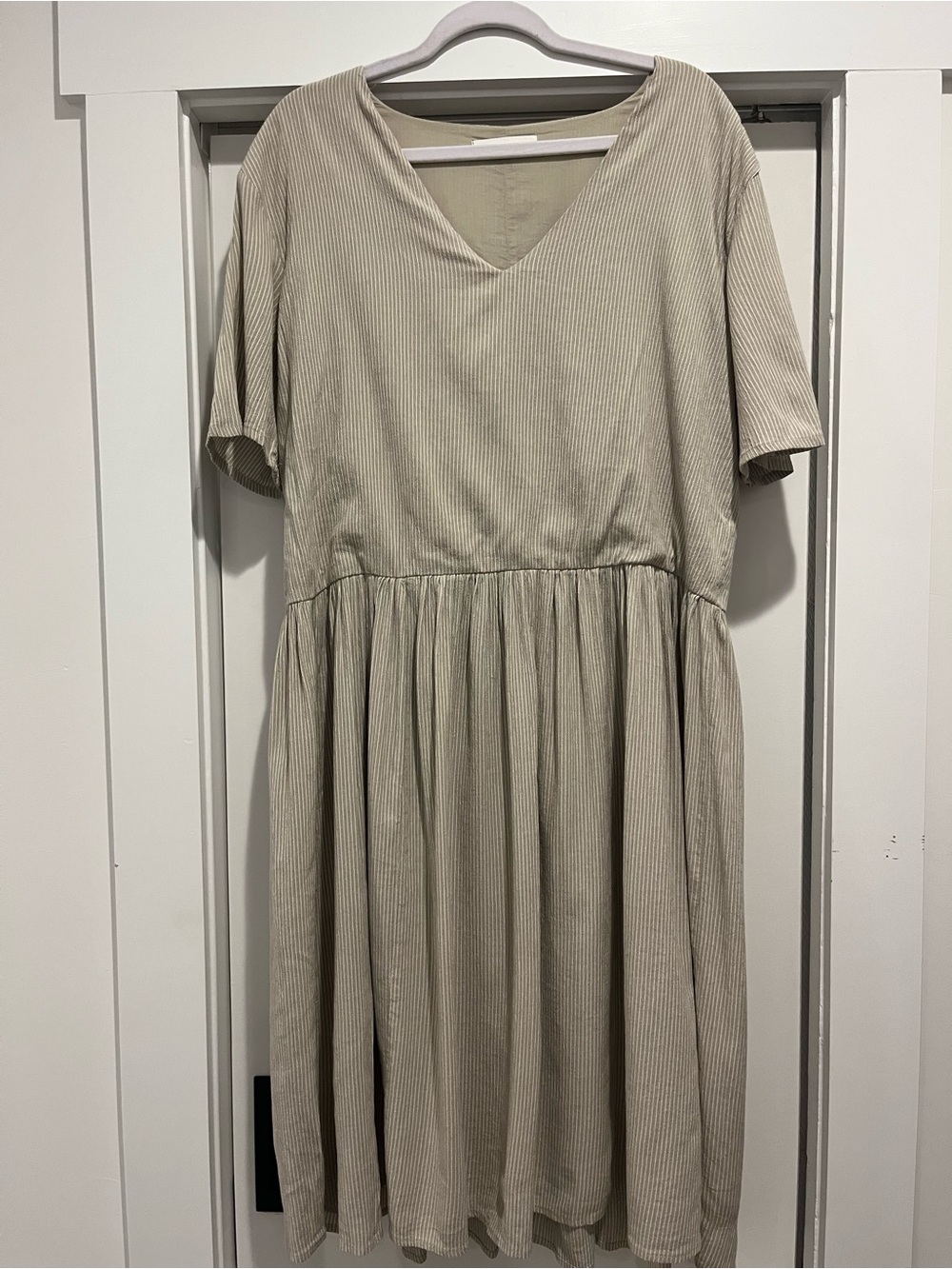 OAK + FORT Striped V-Neck Smock Midi Dress - Size S